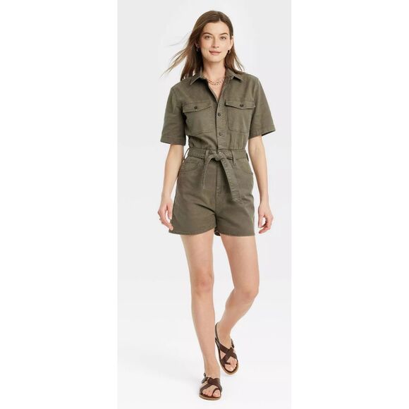 NWT Universal Thread Women's Short Sleeve Olive Green Romper, Size 00 - Picture 2 of 6
